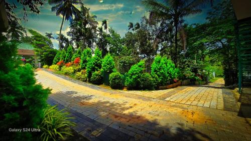 a cobblestone road with trees and plants on it at Green BOB Villa in Sultan Bathery