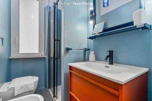 a bathroom with a sink and a toilet and a shower at Blue Sign, TerreMarine in Le Grazie