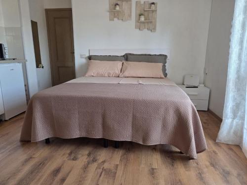 a bedroom with a bed with a brown blanket at Nuovo Alloggio Cisanello in Pisa