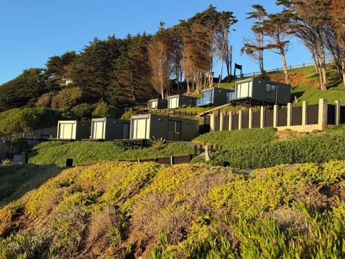a house on top of a hill with bushes at Recondito Lodge in Pichilemu