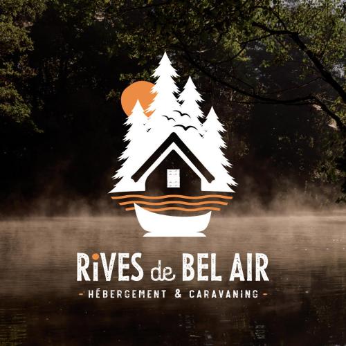 a poster of a house in a boat in the water at Les Rives De Bel Air - Hébergements - Camping - Caravaning in Saint-Siméon