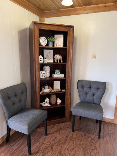two chairs sitting next to a book shelf at Betters View in Bremen
