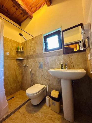 a bathroom with a sink and a toilet at Guesthouse Gjoni Theth in Theth