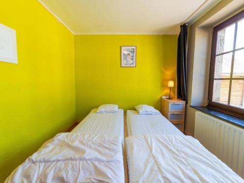 two beds in a room with green walls and a window at Ludogite Lover s Retreat in Waimes