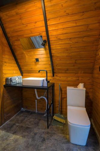 a bathroom with a sink and a toilet at Cottage In Forest in Mtskheta