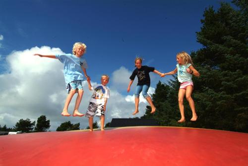 a group of children jumping on a trampoline at Vejers Family Camping & Cottages in Vejers Strand