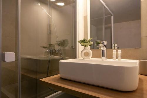 un bagno con un lavandino bianco e una doccia di Lille O Centre a Lille
