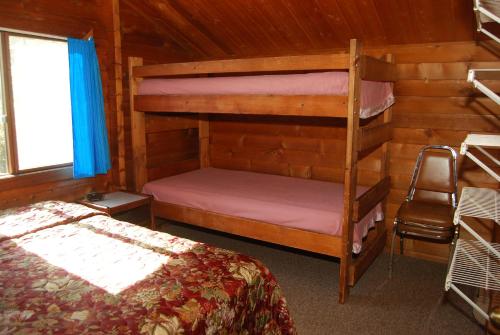 a bedroom with two bunk beds in a cabin at La Conner Camping Resort Deluxe Cabin 5 in La Conner