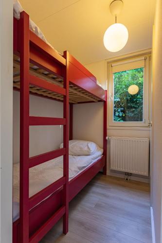 a bedroom with two bunk beds and a window at Natuurhuisje Ees in Ees