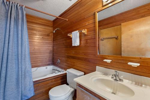 a bathroom with a sink and a toilet and a tub at Sandhill Unit in Duck