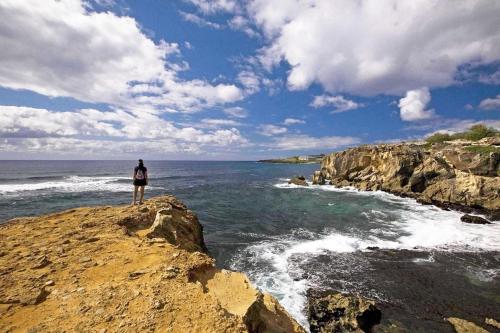 a person standing on a rock near the ocean at Hale Mahina Hou in Koloa