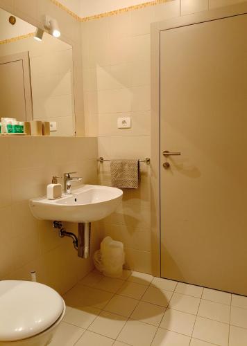 a bathroom with a sink and a toilet and a shower at Apartments Dunja in Rabac
