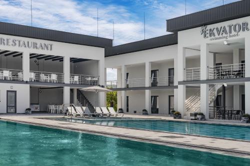 a rendering of a hotel with a swimming pool at EKVATOR Hotel NEW 2025 in Solotvyno