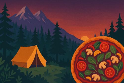a painting of a tent and a pizza at Sequoia Forest Retreat in Badger
