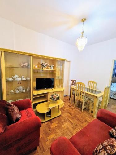 a living room with a couch and a table at Radiante Amanhecer! in Belo Horizonte