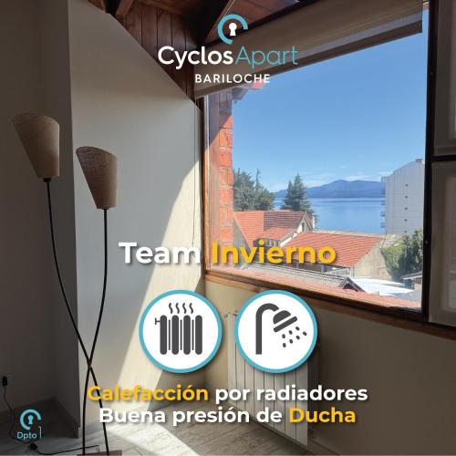 a room with a window with a view at CyclosApart Bariloche in San Carlos de Bariloche