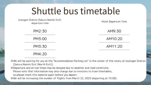 a screenshot of a website with a shuttle bus timetable at KAMENOI HOTEL Izukogen in Ito