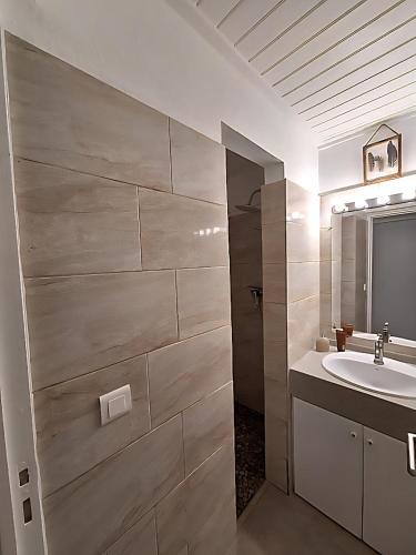 a bathroom with a sink and a mirror at Le Bunga'Zen in Grand-Bourg