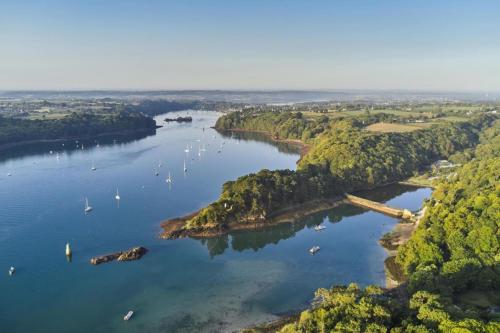 an aerial view of a river with boats at Ty yar in Plourivo