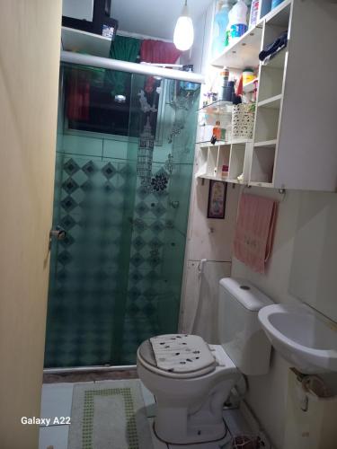 a bathroom with a shower and a toilet and a sink at apartamento cop30 in Ananindeua