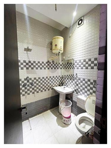 a bathroom with a toilet and a sink at Hotel Alitus Nangal in Nāngal
