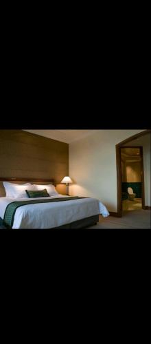 a bedroom with a large bed and a mirror at Sisili Vila in Wadduwa