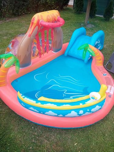 a inflatable swimming pool in the grass at Temeszówka domek do wynajęcia in Temeszów