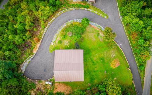 an overhead view of a road with a white building at Journey's End in Gatlinburg