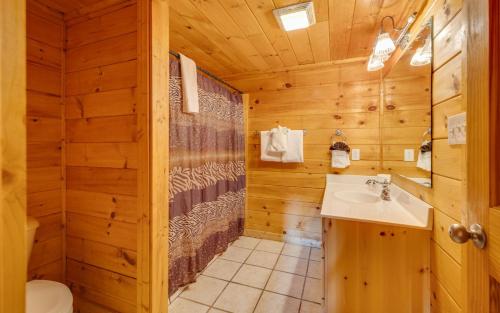 Baño con lavabo y aseo en una cabaña en Heavenly Escape, en Pigeon Forge