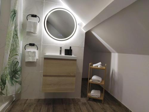 a bathroom with a sink and a mirror at Maison T2 in Sermaises