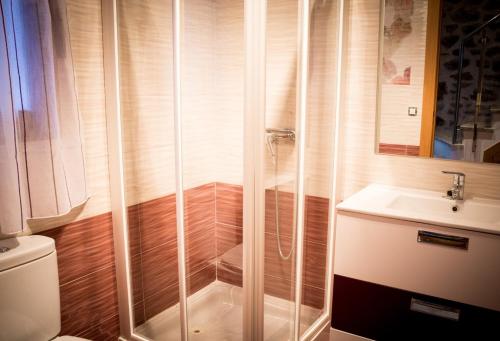 a bathroom with a shower and a sink at Casa Rural El Arco de los Arribes in Fermoselle