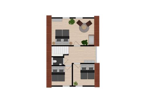 a floor plan of a building top view illustration at Bosvilla Lariks met sauna en hottub | 6 personen - Vakantiepark De Kremmer in Gasselte
