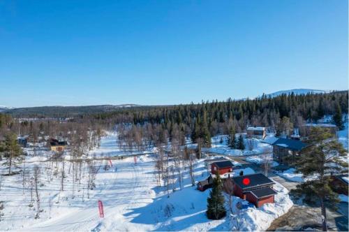 an aerial view of a ski resort in the snow at Bruksvallslidens förmedling in Bruksvallarna