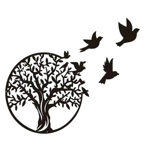 a tree silhouette with birds flying around it at Habitación BNB cama doble Alfarooms in Albacete
