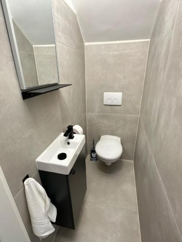 a small bathroom with a toilet and a sink at Casa Cabini Piave in Eraclea