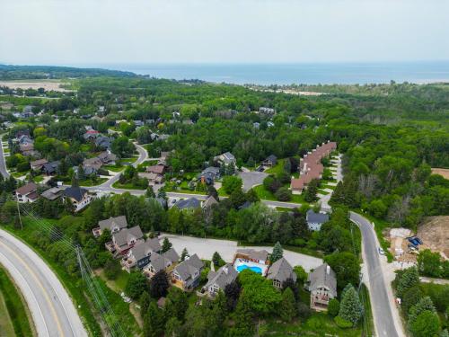 an aerial view of a residential neighborhood with houses at Blue View Chalets in Blue Mountains