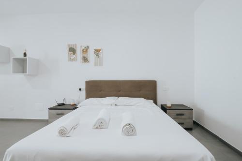 a bedroom with a large white bed with white sheets at Noah&Chris Apartments in Bitritto