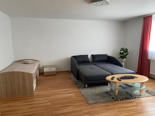 a living room with a couch and a table at Ferienwohnung in Emmingen-Liptingen