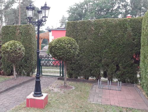 a black street light sitting next to a hedge at Haus-Dannigkow in Dannigkow