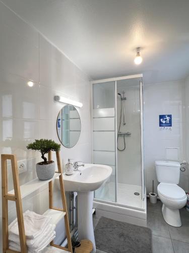 une salle de bain avec une douche, un lavabo et des toilettes dans l'établissement Studio B4 - Centre-Ville Meaux - Proche Disneyland, à Meaux