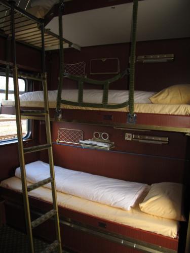 a group of bunk beds in a room at Train Lodge Amsterdam in Amsterdam