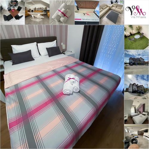 a collage of pictures of a bedroom with a bed at VilaMihaela in Skopje