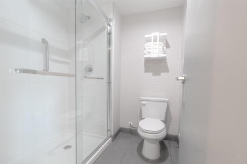 a bathroom with a toilet and a glass shower at Hampton Inn By Hilton Santa Clarita-Valencia in Santa Clarita