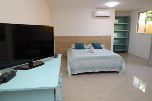 a living room with a television and a bed at VILLA COIMBRA in Lauro de Freitas