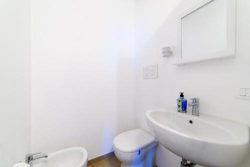 a white bathroom with a sink and a toilet at Agriturismo Le Terre di Veneré in Acciaroli