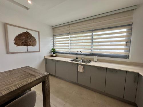 una cocina con fregadero y ventana en Las Terrenas Oasis, en Las Terrenas
