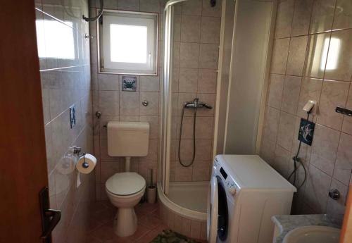 W łazience znajduje się toaleta, wanna i umywalka. w obiekcie Apartment Vir 10 w mieście Vir