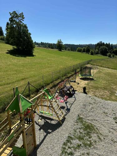 a group of playground equipment in a field at DOMKI NA WIERCHU in Biały Dunajec