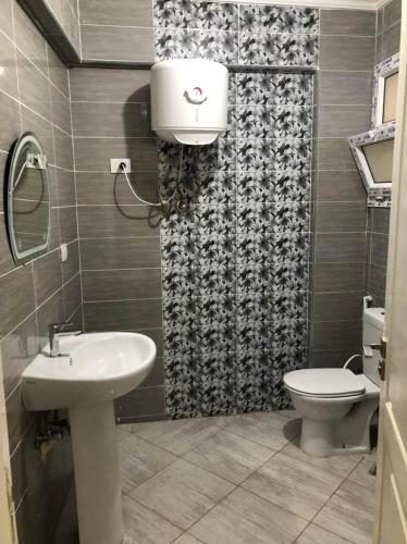 a bathroom with a sink and a toilet at العالمين in El Alamein