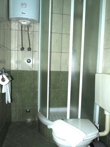 a bathroom with a shower and a toilet at Apartmani ROKO in Neum